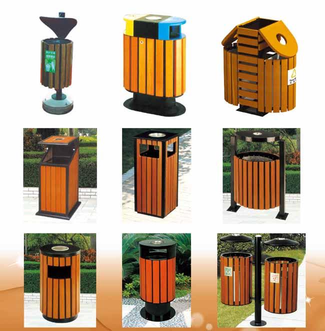Solide の木のゴミ箱、鉄骨フレームが付いている公共の場のための公園のゴミ箱